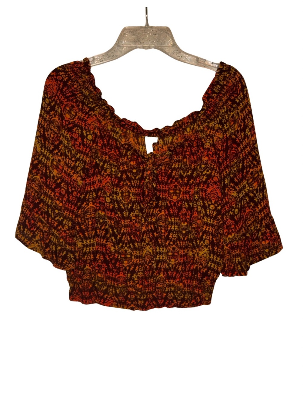 feathers Multi Color Off-Shoulder Crop Top